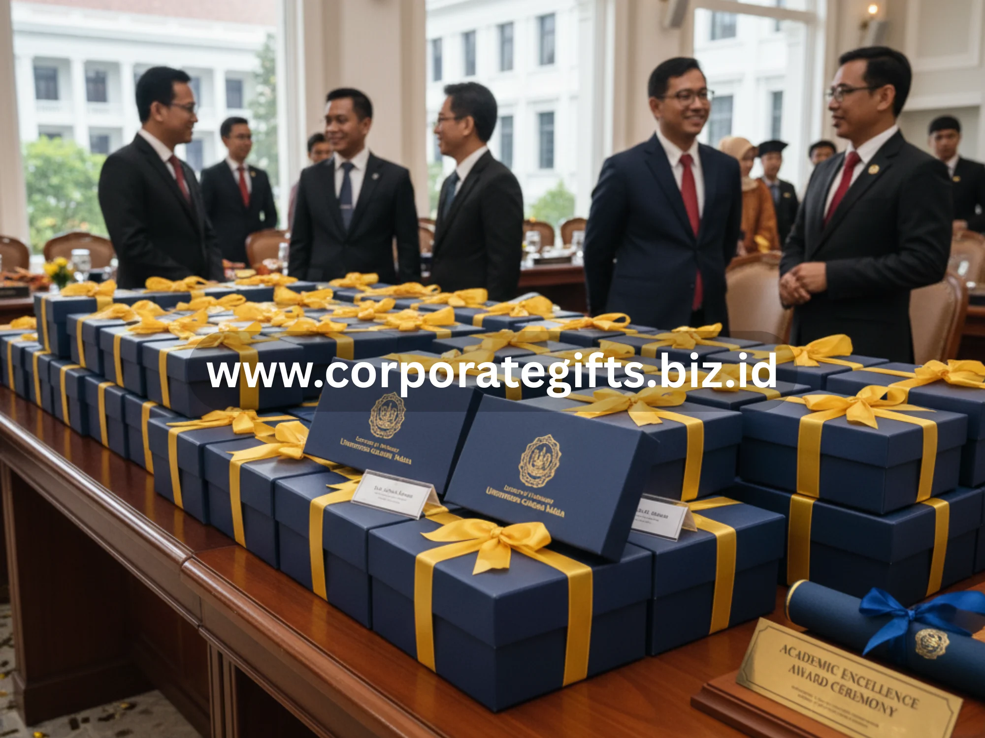 Kotak souvenir promosi doktor dikemas rapi untuk acara kampus